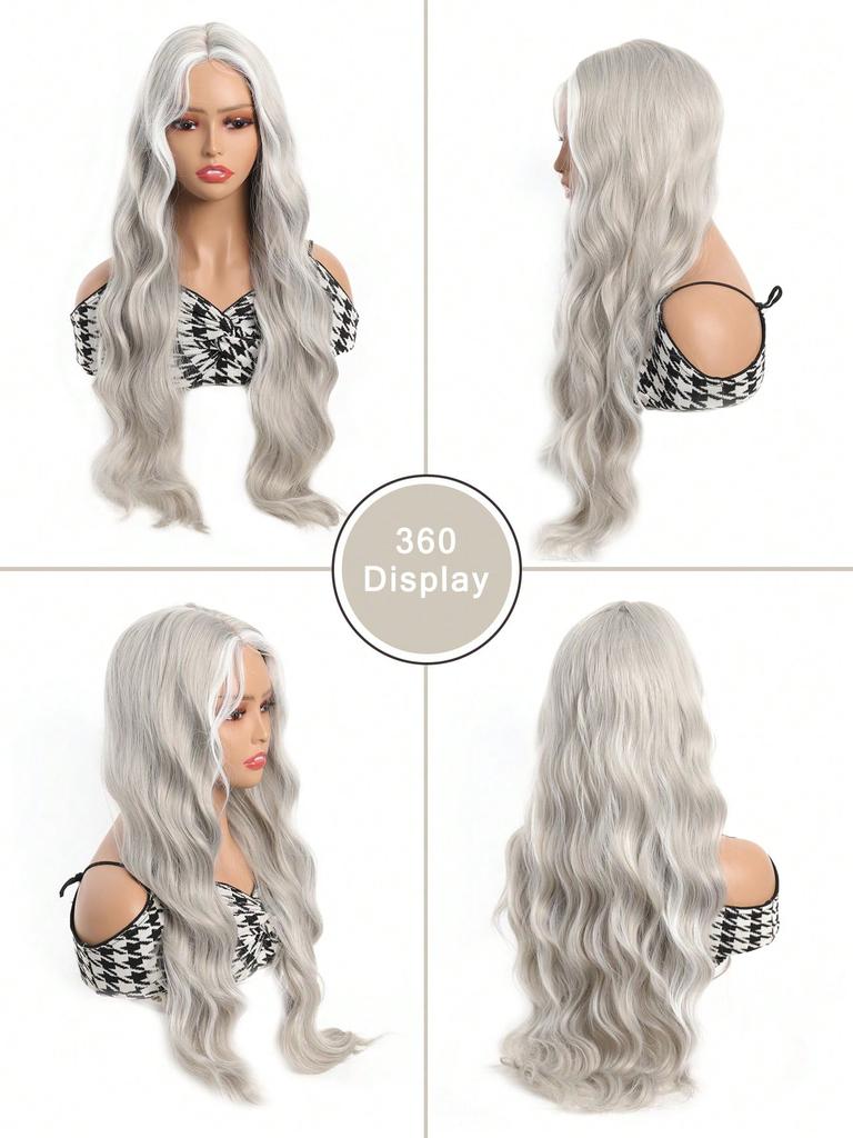 28 Inch Big Wavy Light Grey Wigs For Women Heat Resistant Fiber Wigs Beginners Friendly Wigs Perfort For Parties Halloween Christmas And Daily Use