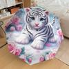 1pc Adorable White Tiger Cub with Pink Roses Umbrella with Plastic Handle,Suitable for All Seasons Home Travel Outdoor UmbrellaDD034