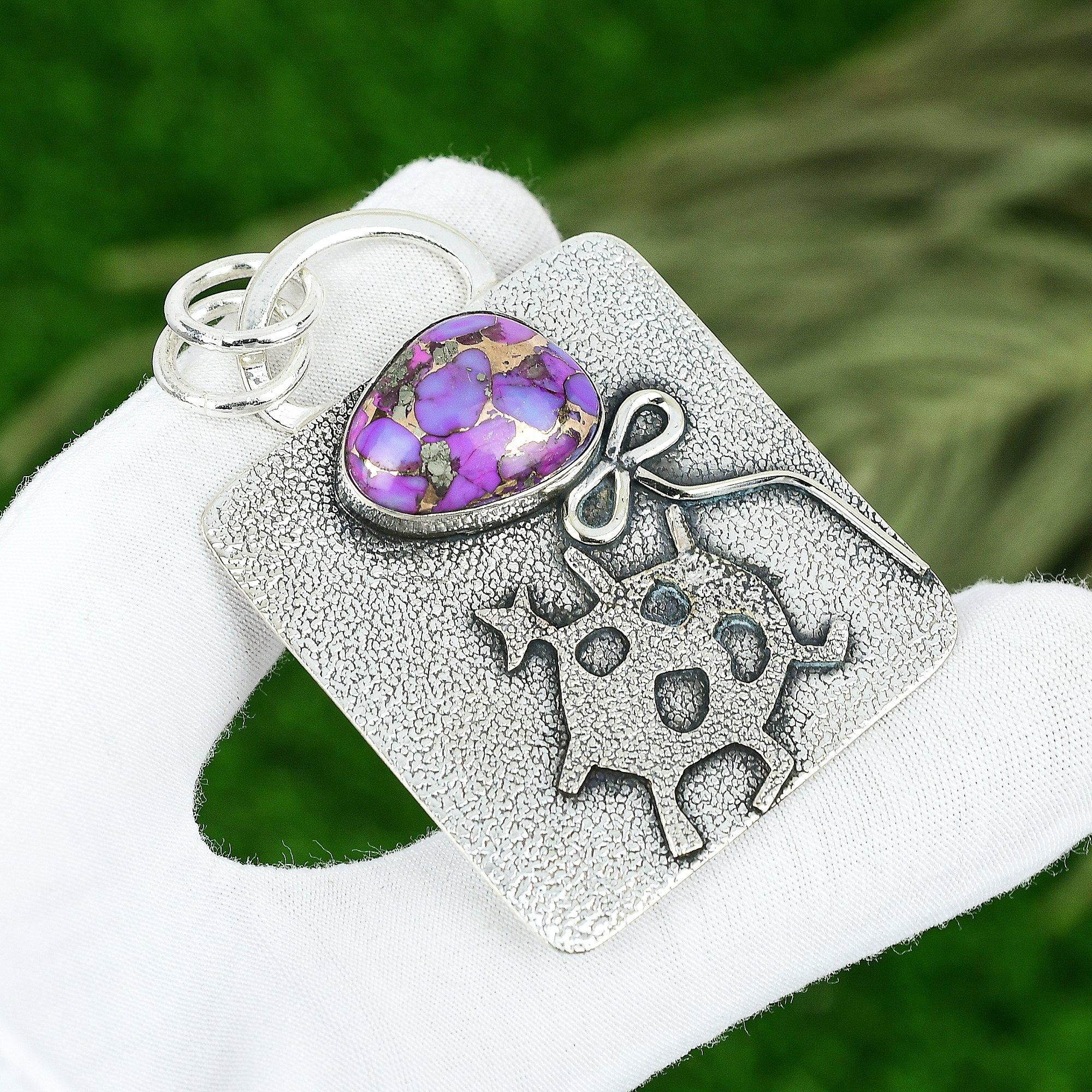 

Sisters Day Deal Copper Purple Turquoise Gemstone Pendant 925 Sterling Silver