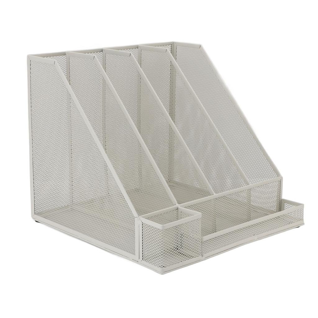 Desktop File Organizer Iron Mesh White Multi Layer Vertical File Folder Organizer for Study Office