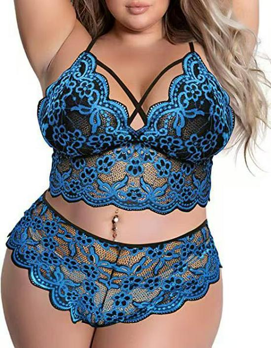 Plus Size Sheer Lace Bra & Panty Set - Sexy Teasing Lingerie