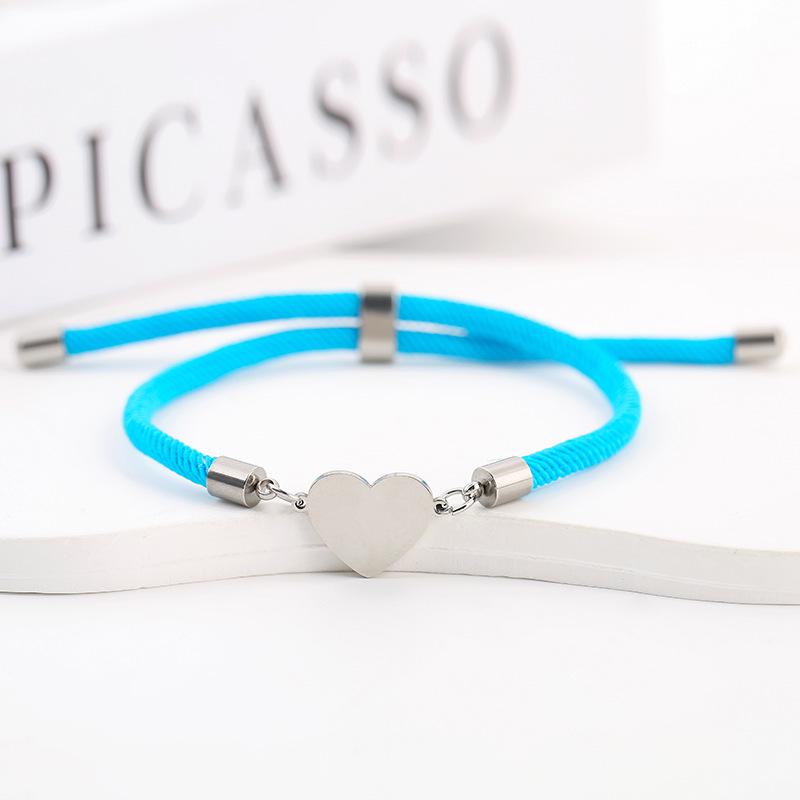 15mm Heart-Shaped Adjustable Stainless Steel Multi-Color Milan Rope Bracelet with Blank UV Laser Printing Surface