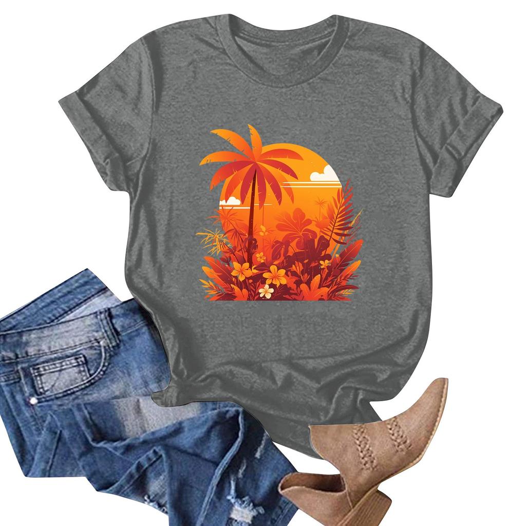 Women's Fashion Casual Hawaiian Print Short Sleeve T-Shirt Top Short Sleeve T-Shirt Top