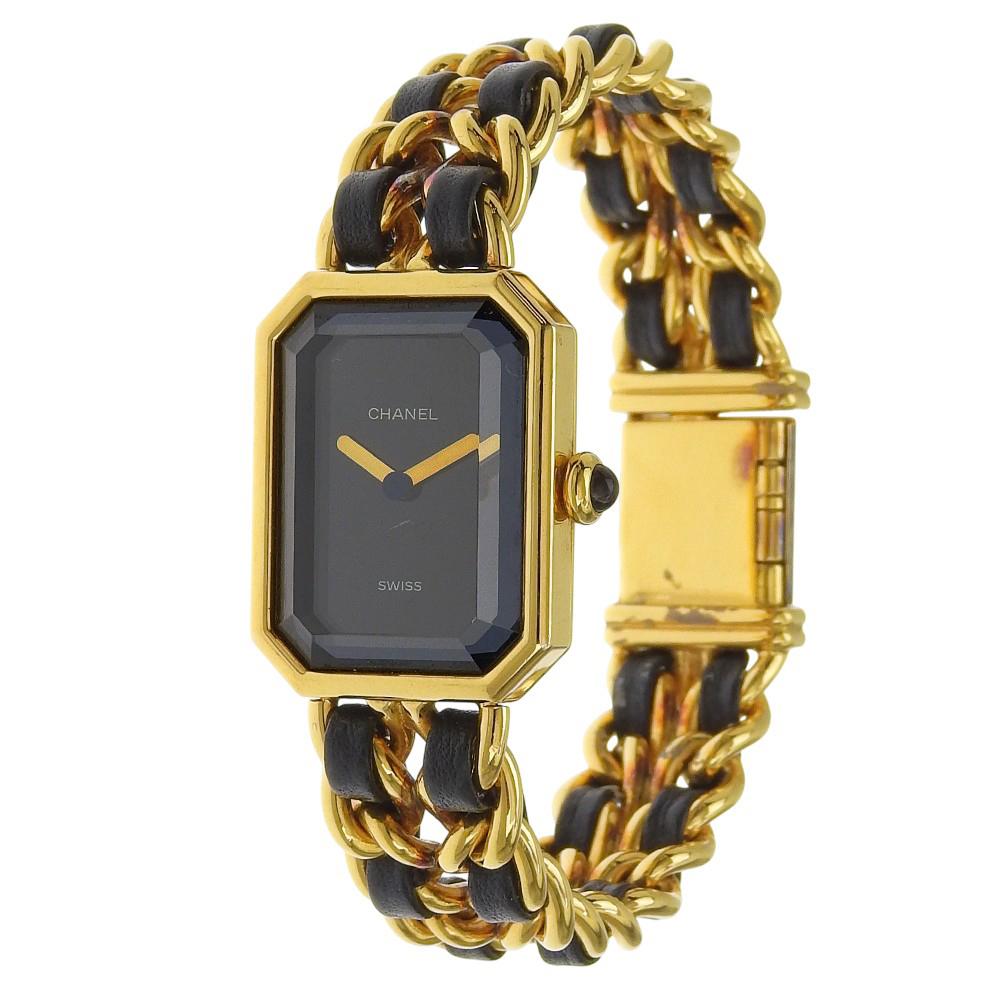 Chanel Premiere M Watches H0001 blackDial Plated Gold/leather Quartz Analog Display Women Used