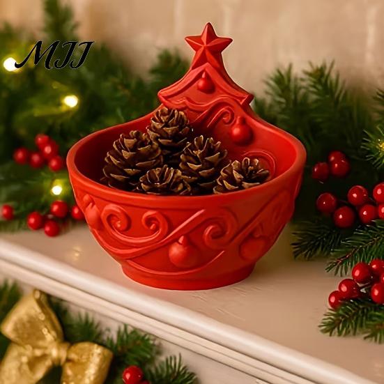 Tabletop Candy Dish Christmas Tree Bowl, 3D Printed Holiday Treat Storage Container, Small Trinket Organizer Decorative Snack Serving Bowl for