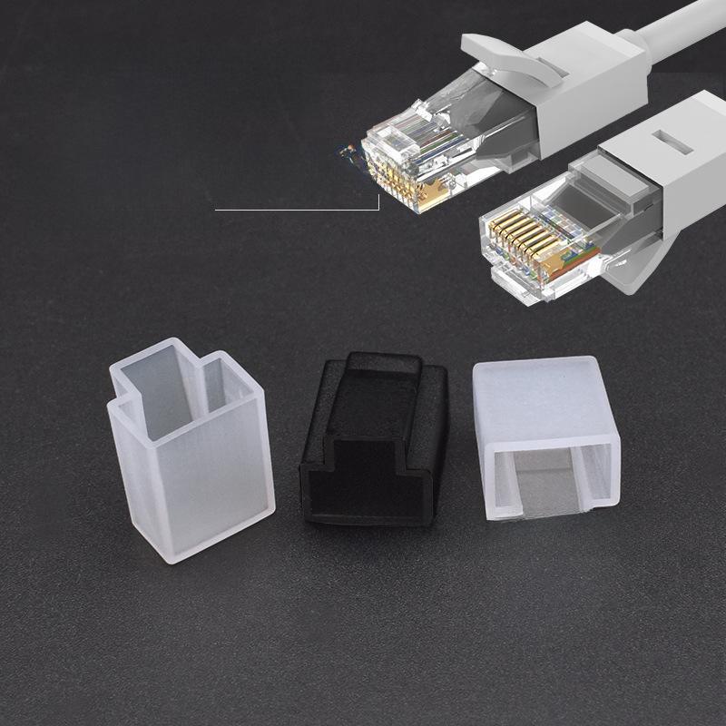 

Захисний пилозахисний чохол для роз’єму RJ45 для мережевого кабелю Cat 5e/6 – гумовий ковпачок із захистом від окислення прозорий білий колір