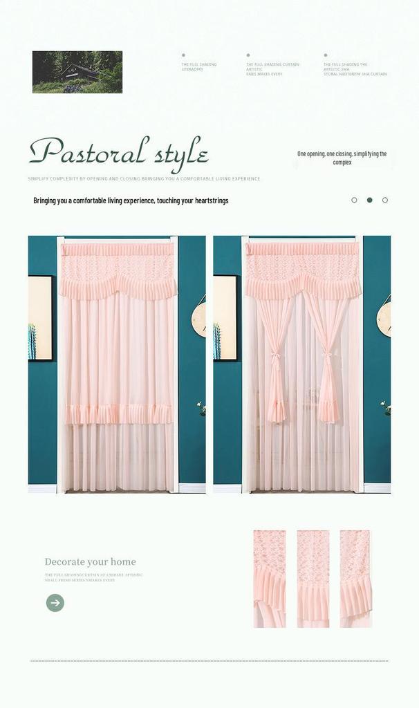 Lace Door Partition Curtain for Home – No-Drill, Double Layer, Transparent Gauze, Polyester, Anti-Mosquito.