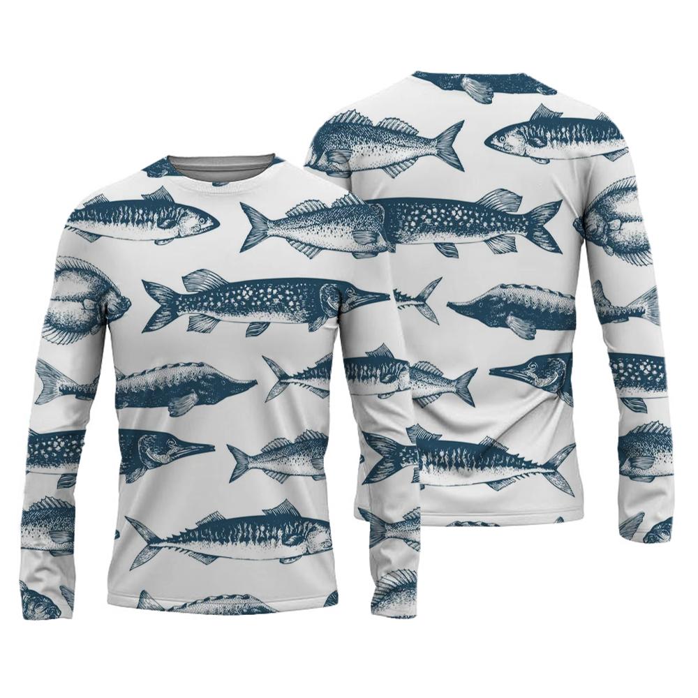 New Men's Fishing Shirts Customizable Print T-Shirt Fishing Apparel Long Sleeve Fishing Shirt Outdoor Sports Crewneck Tops 6XL