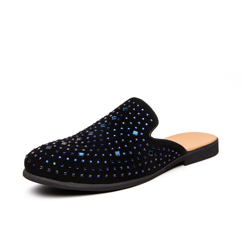 

2025 Summer Mules Man Slides Half Shoes for Men Open-back Loafers Slipper Leather Backless Semi-Drag Casual Shoes Flats Sandals 38