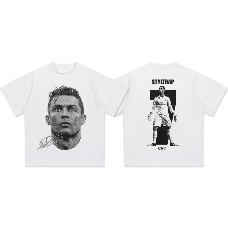 2026 Cristiano Ronaldo Football T-Shirt Oversized Dual-Side Graphic Cotton Tee CR7 Icon Star Men Women Trendy Streetwear Neck