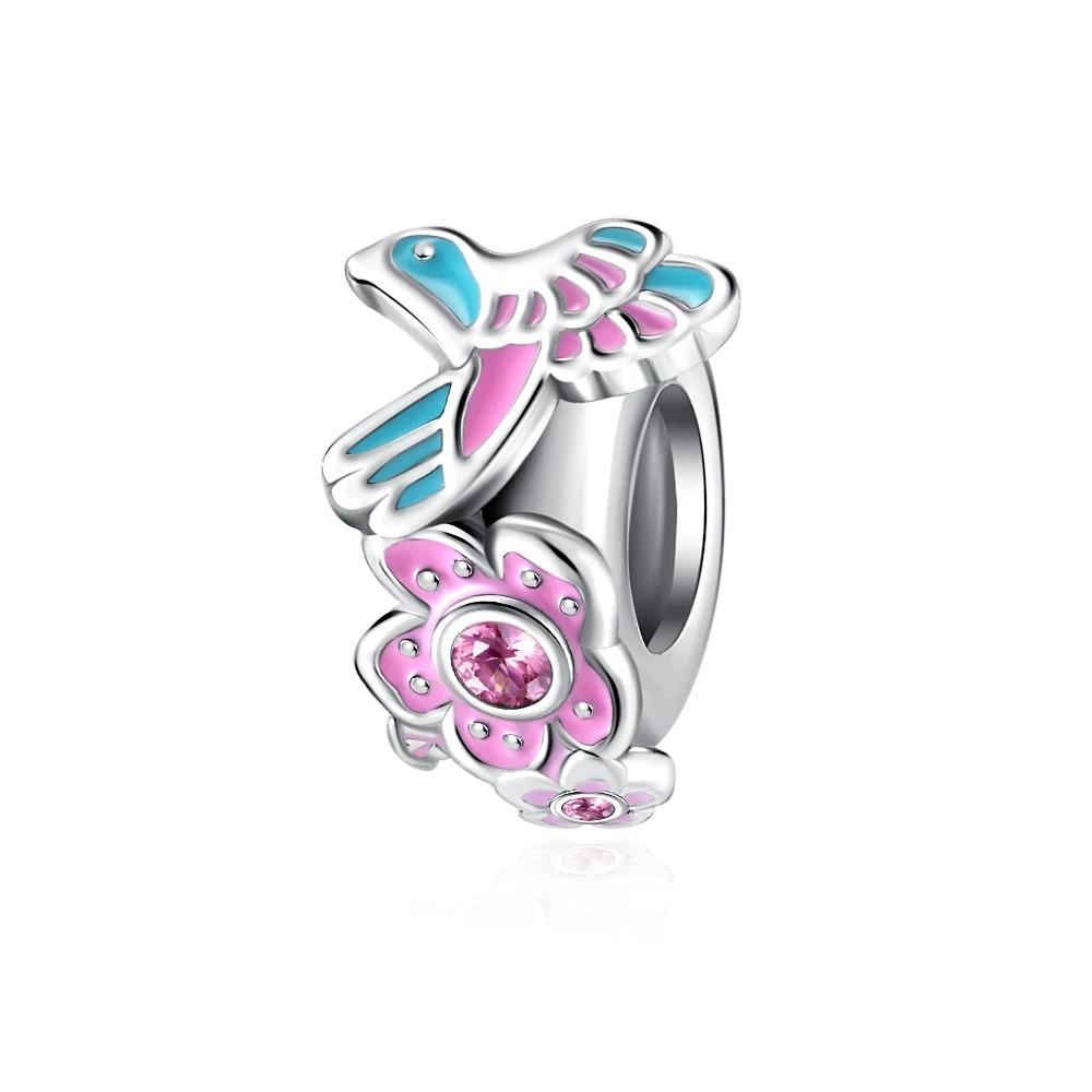 New Shining Zircon Love Heart Spacer Bead 925Silver Pendant for DIY Bracelet Flower Charm Women Jewelry Making