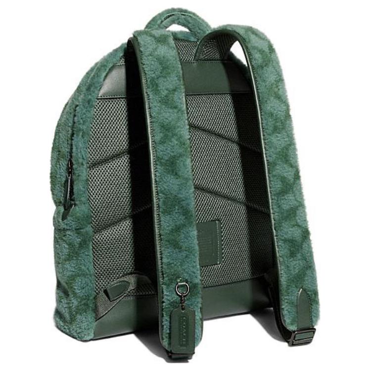 Coach Charter 30 Klassischer Monogramm-Print Reißverschluss Wolle-Leder-Mischgewebe Rucksack Großer Herrenrucksack Grün CC079-PST