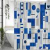 Blue Geometric Pattern Shower Curtain Washable Dirt-Resistant Shower Head Waterproof Polyester Bath Curtain For Home Decor