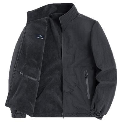 Double Sided Men's Nylon Stand Up Collar Jacket with Loose Fleece Top
