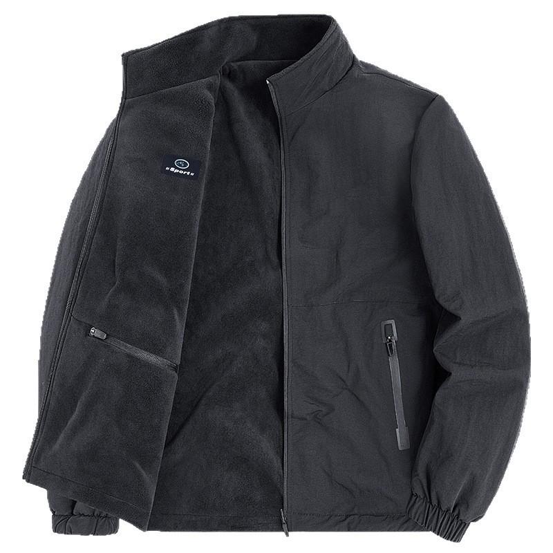 Double Sided Men's Nylon Stand Up Collar Jacket with Loose Fleece Top