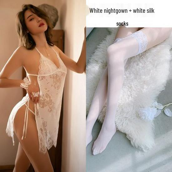 Backless Lace Lingerie Set - Enhancing, See-Through Slip Dress