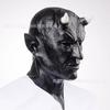 New black horned devil mask, full-face latex headgear, perfect for haunted house or escape room costumes, scary horned headgear