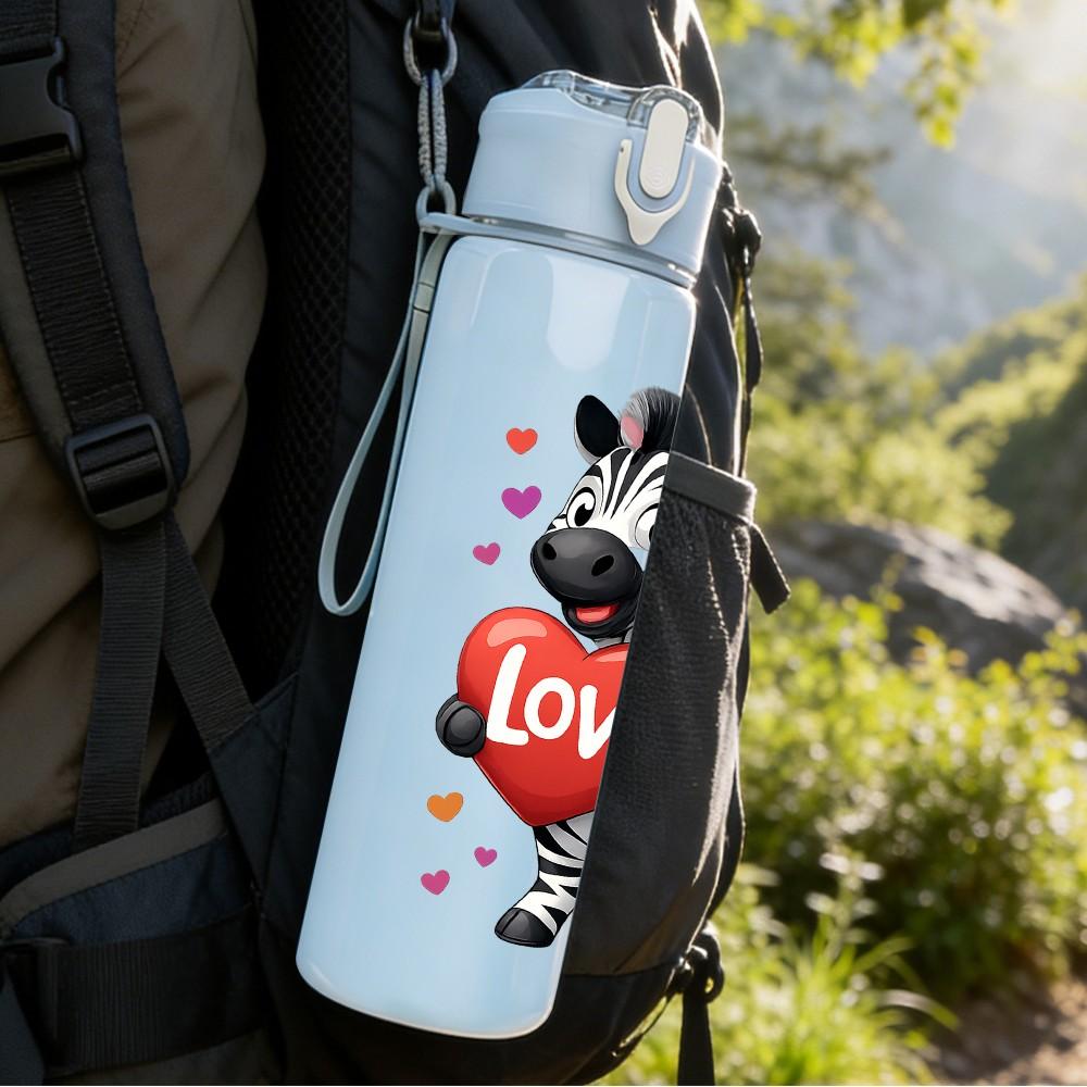 1PC Zebra Holding Red Heart 750ml Color Plastic Sports Water Bottle Leakproof Flip Straw Lid Suitable for Sports Office Home Use