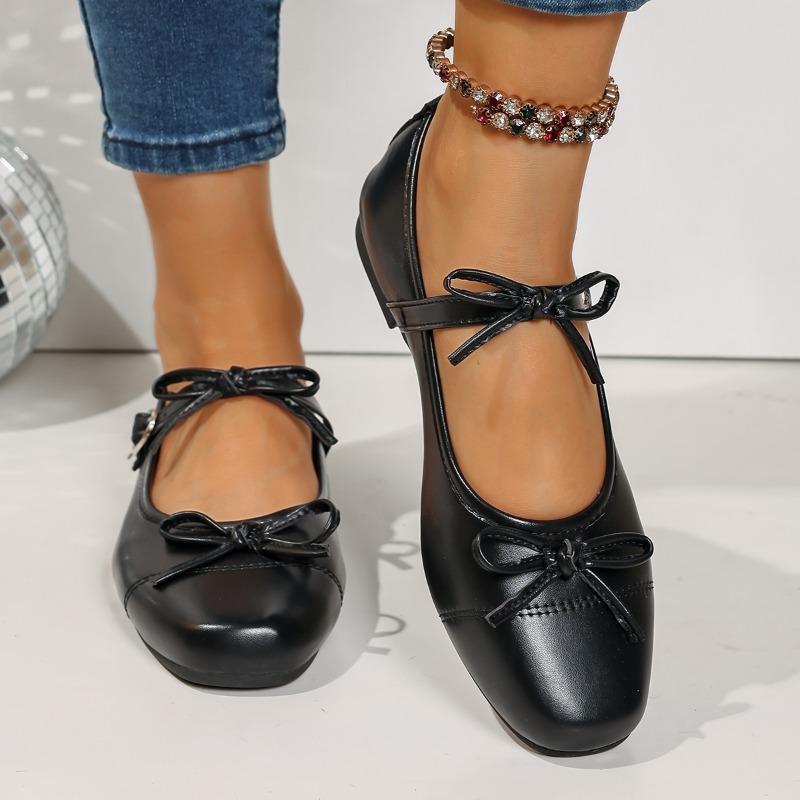 Fashion Fashion Bowknot Decor Flat Heel Mary Jane Shoes for Women Gold Silver Buckle Strap Lolita Shoes Woman Lightweight Comfort Flats