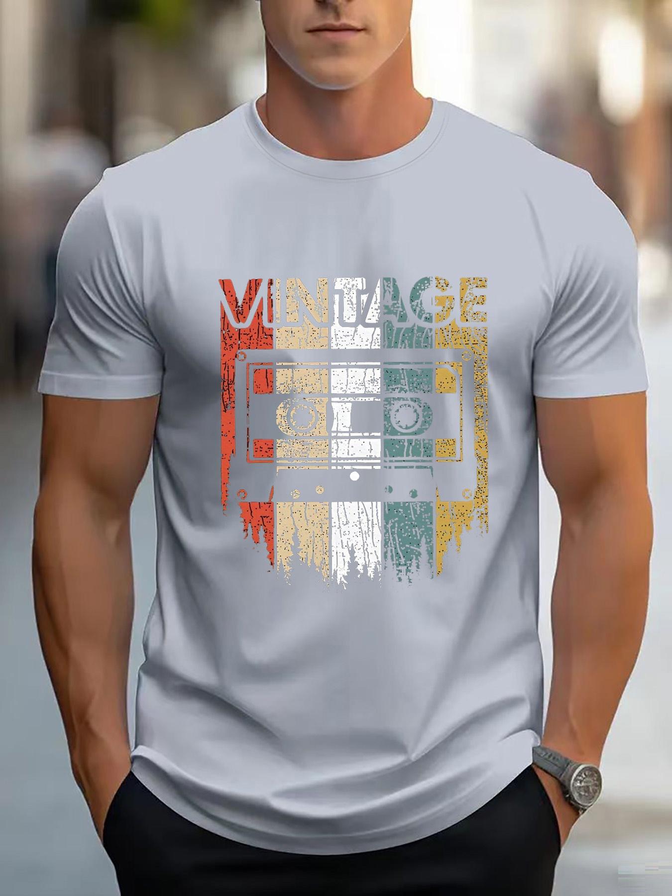 Men s Casual Slightly Stretch Crew Neck Graphic Tee XS