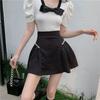 Black Short Skirt Asymmetric Rhinestone Embellished Summer High Waist Slimming Puff A-Line Midi Skirt