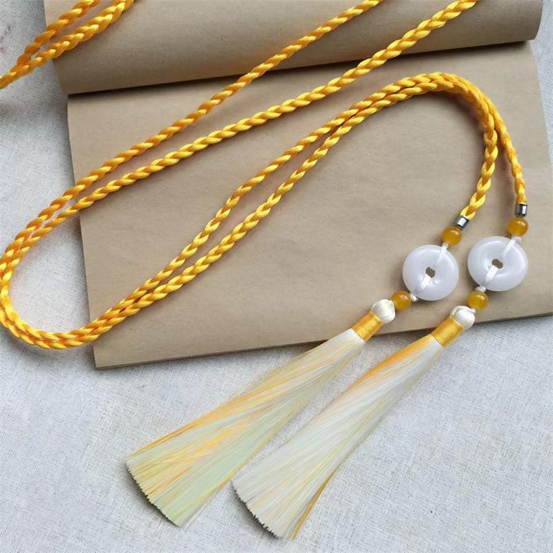 Handwoven Traditional Chinese Style Hanfu Waist Tie Belt with Ping An Pendant for Women Men Cosplay Daily Outfits