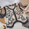 Retro Heklet Hul Ut V-hals Vest Dame Koreansk Broderi Mote Enkeltspent Ermeløs Vest Fransk Casual Overbekledning Topper