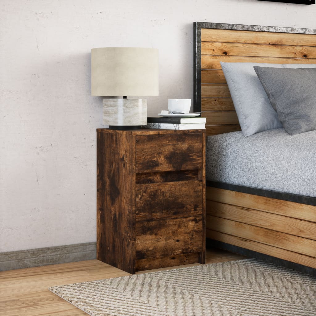 LED Nightstand, Smoked Oak, Wood-Based Material