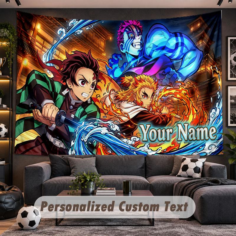 Wall Hanging Tapestry Custom NameDemon Slayer Pattern Personalized Printed Fabric Wall Decor