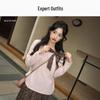 Women's Square Neck Long Sleeve Knit Sweater with Ribbons