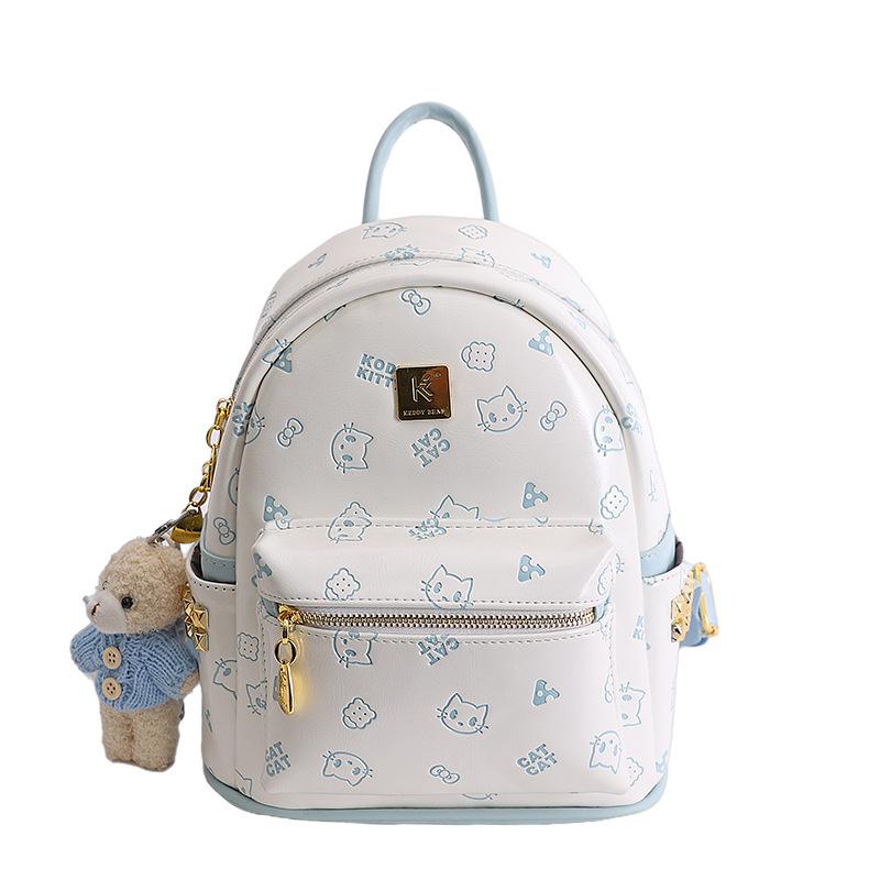 Schoolbag Cartoon Printed Backpack Female Versatile Going Out Travel Small Backpack Daily Commuter Portable Bag Female