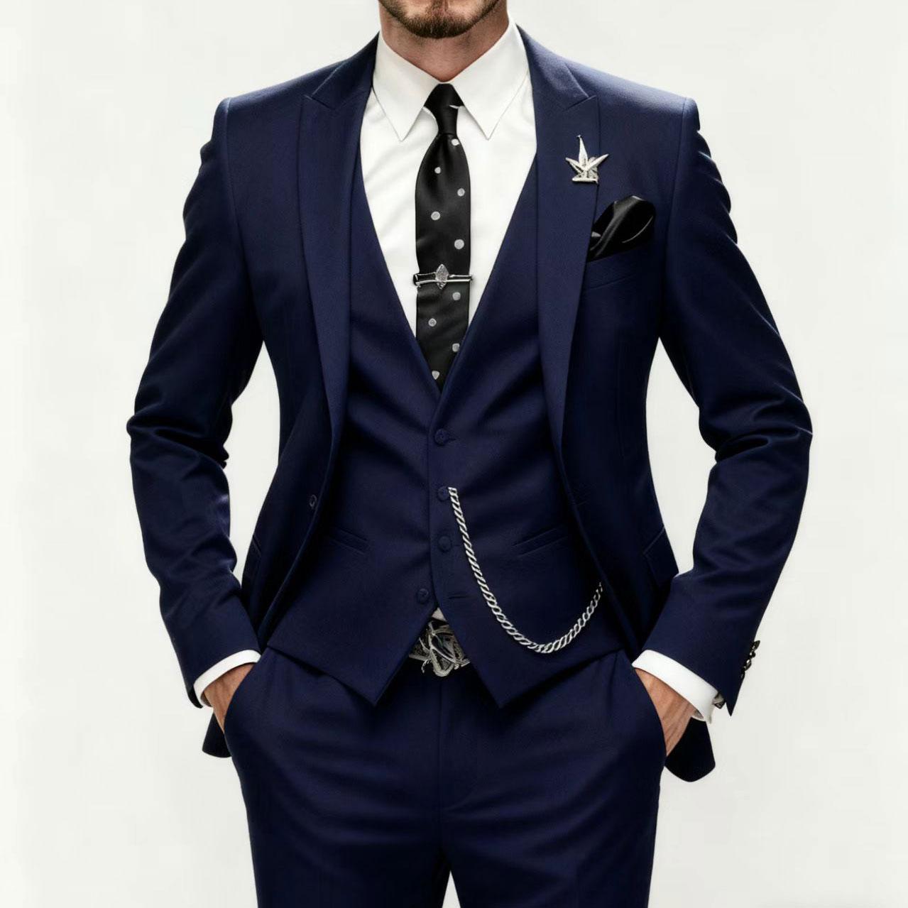 

Мужские костюмы-тройки 2025 приталенного кроя, смокинг жениха, свадебные костюмы, костюм для шафера и дружбы жениха, формальный костюм для вечеринки, мужской Trajes De Hombre M оксфорд-синий