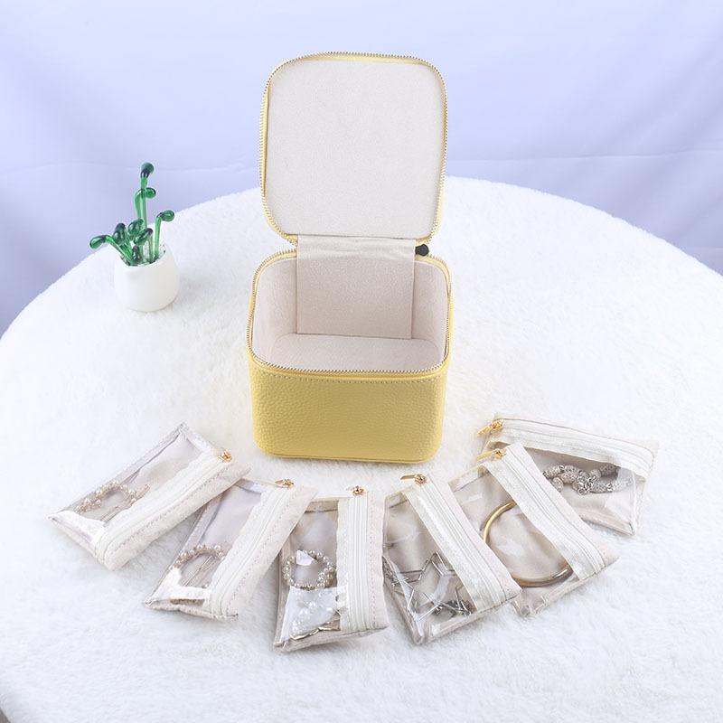 Leather Jewelry Organizer Box with Separate Bag Necklace Earring Storage Box Modern Creative Portable Travel Women's Jewelry Ornaments Packaging Case