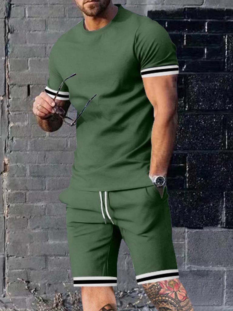 Men's Summer Sport Shorts & Round Neck T-shirt Set, Europe Style