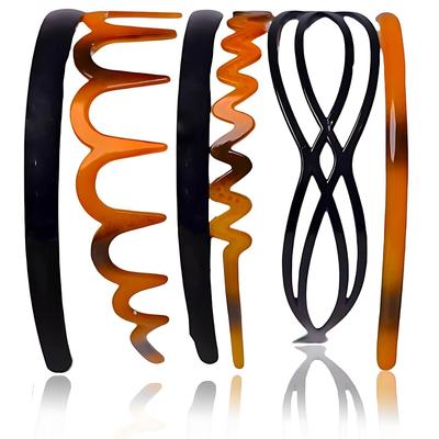 ANNACREATIONS 6 Pcs Korean Style Zig Zag Headbands for Women & Girls - Pack of 6 Multicolor Plastic Hair Bands with Shark Teeth Wave Design, Non-Sl
