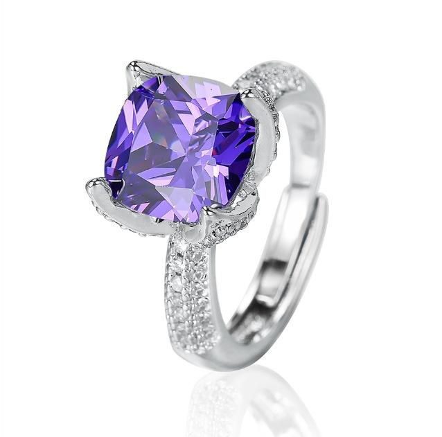 Popular European and American luxury square ice flower cut high carbon diamond ring, celebrity feeling colored treasure ring