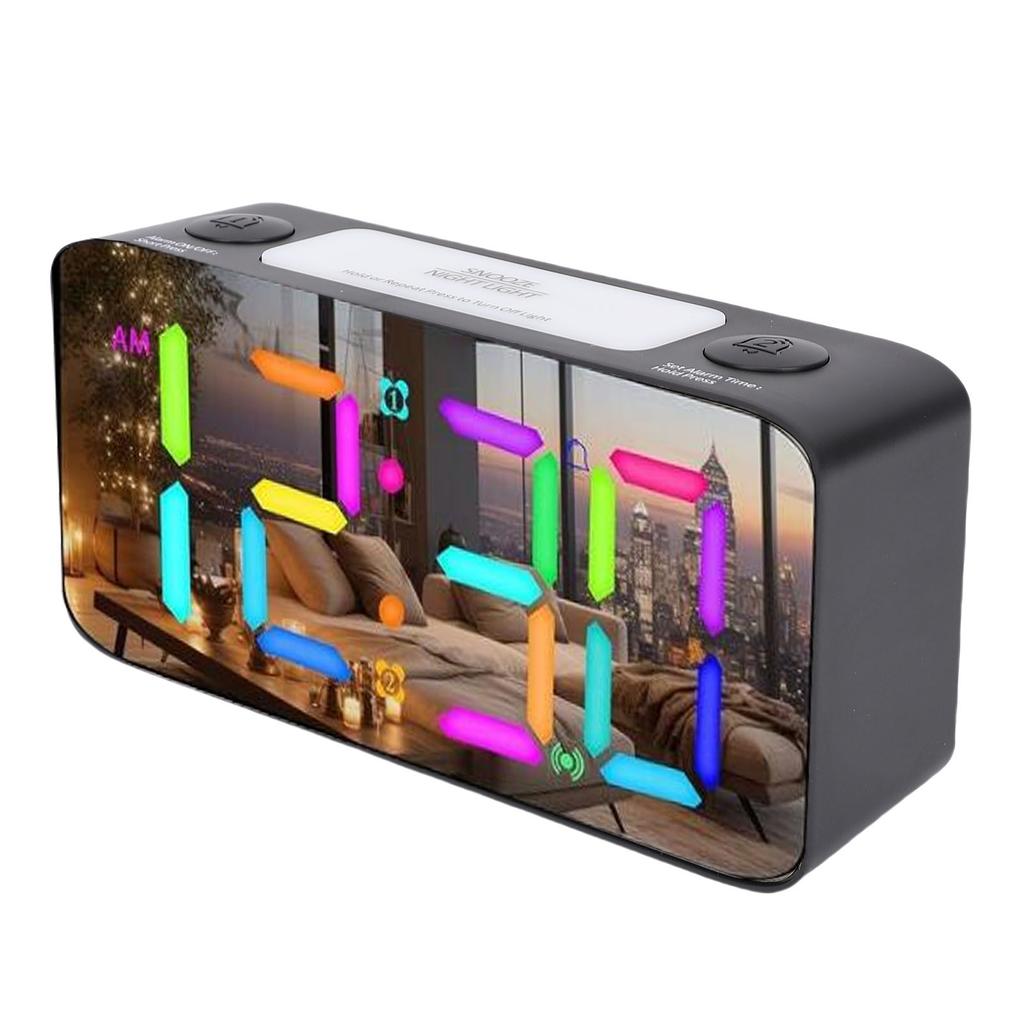 7 Inch Mirror Alarm Clock with Bed Shaker RGB Night Light 5 Levels Volume Vibrating Alarm Clock for Heavy Sleepers Seniors