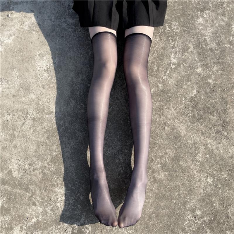 Women Shiny Ultra-Thin Silky Thigh High Stockings Sexy Oily Bright Shimmery Over Knee Long Socks Glossy Hosiery Clubwear