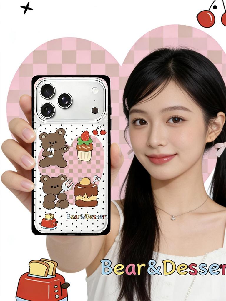 Crystal Square Cartoon Puppy iPhone 15/16/17 Pro Max Anti-Drop Phone Case