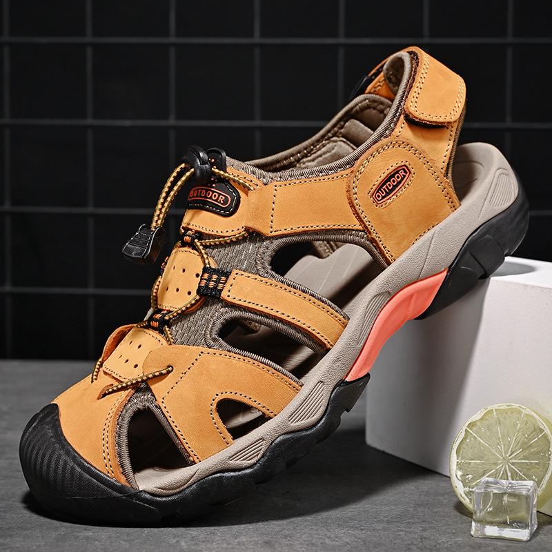 Men's Plus Size Closed-Toe Leather Sandals – Casual, Breathable, Outdoor Summer Beachwear