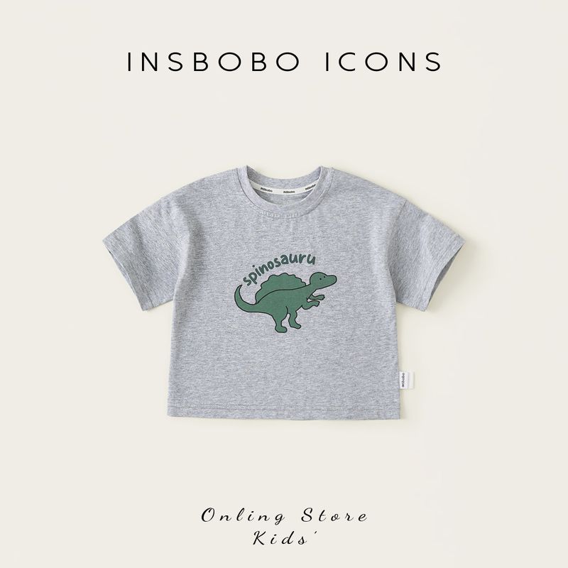 Insbobo Boys  Short-Sleeve 2026 Summer New Style Boys  T-Shirt Children s Top Baby Summer Fashion Trendy Children s Clothing Gray 90