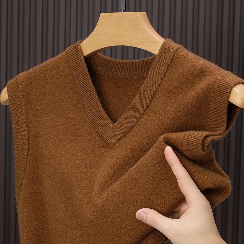 

Мужской повседневный шерстяной жилет с V-образным вырезом - Без рукавов, Свободный, Теплый, Однотонный, Удобная зимняя одежда для людей среднего возраста. 3XL/190cm
