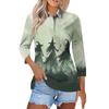 Women's Fashion Casual Lapel Short 3/4 Sleeve Halloween Print Shirt Women's Button Up Tops