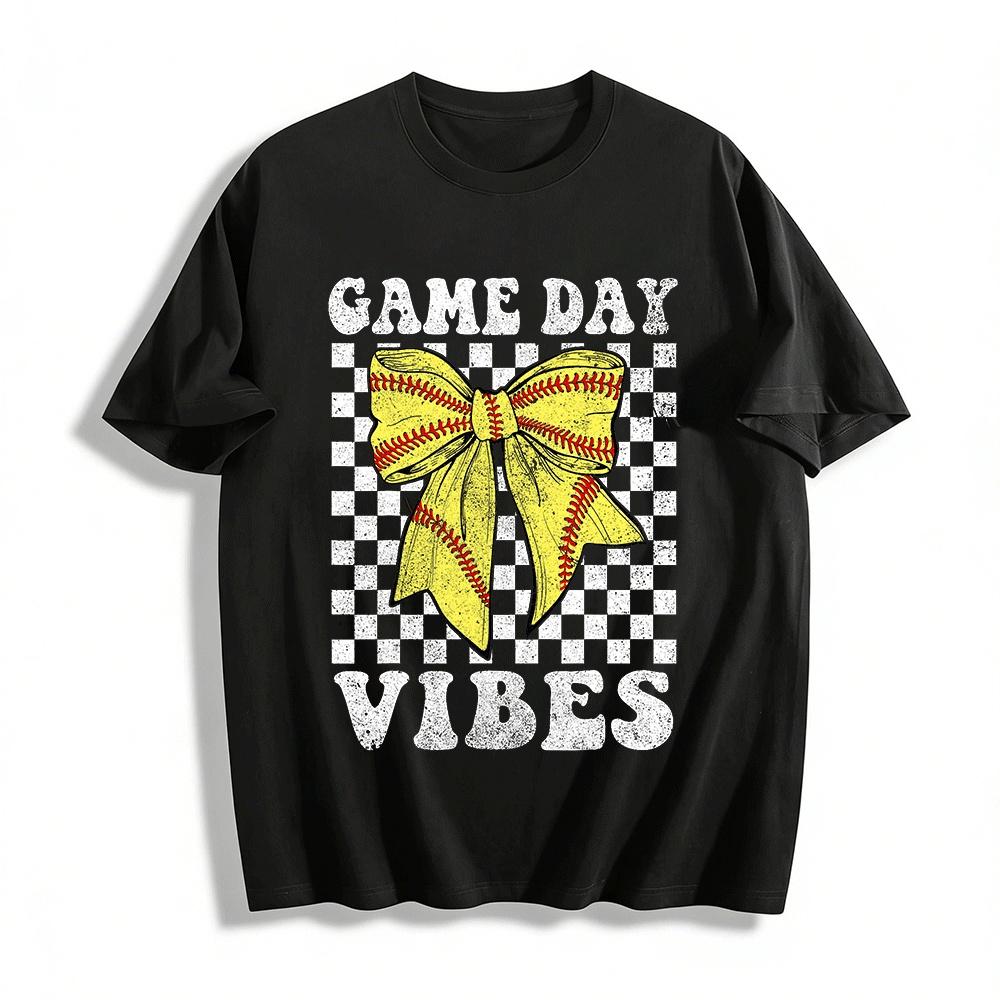 Game Day Vibes Softball Bow Print Casual Top Pure cotton T-shirt XXS