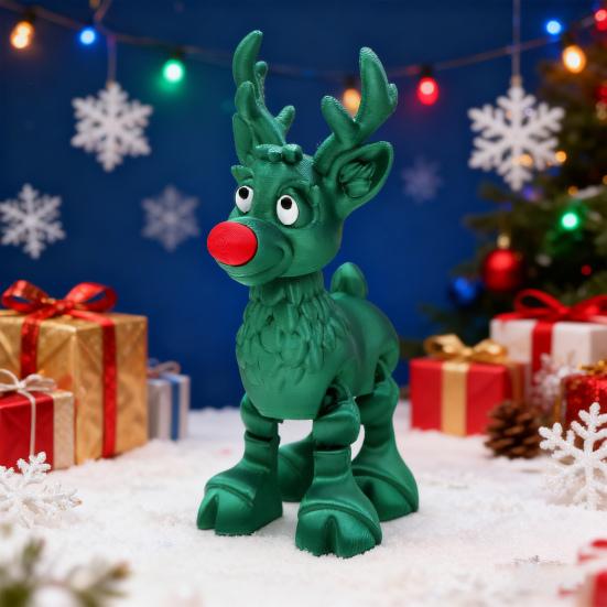 Red-Nosed Reindeer Figurine Articulated Christmas Reindeer Ornament Collectible Reindeer with Flexible Joints Festive Centerpiece Holiday Gift