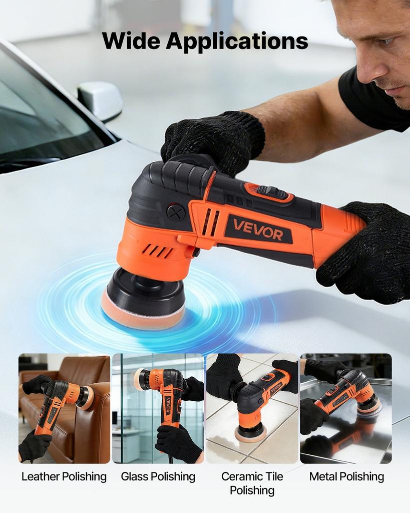 Car Buffer Polisher, 30/50/76 mm Rotary Polisher Buffer, 600W 6 Variable Speeds 1000-4500RPM Car Polisher Waxer Kit for Cars Detailing, Waxing,