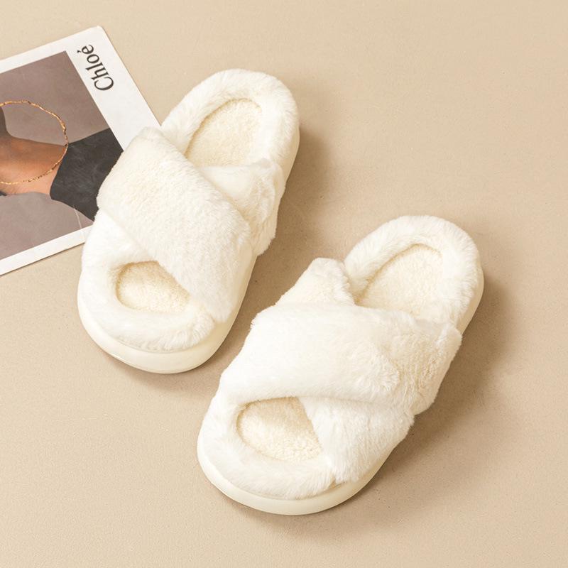 Cross Fuzzy Slippers: Non-Slip, Thick-Soled Indoor Cotton Slippers for Men and Women - Perfect for Autumn and Winter