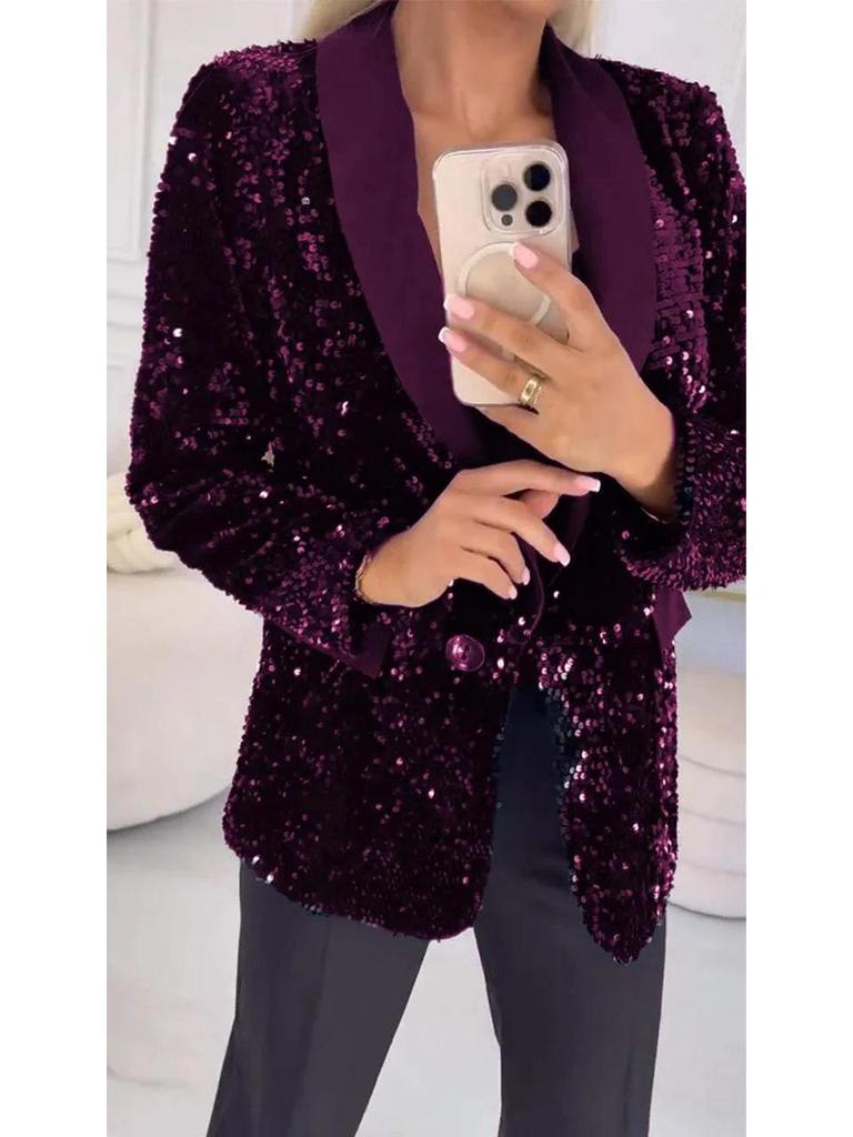 2024 Autumn/Winter European & American Fashion Sequin Lapel Blazer