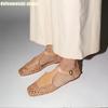 Fashion Flat Genuine Leather Woven Sandals Women's Hemp Rope Square Toe Summer Roman Shoes Singback Solid Color Fashion Shoes