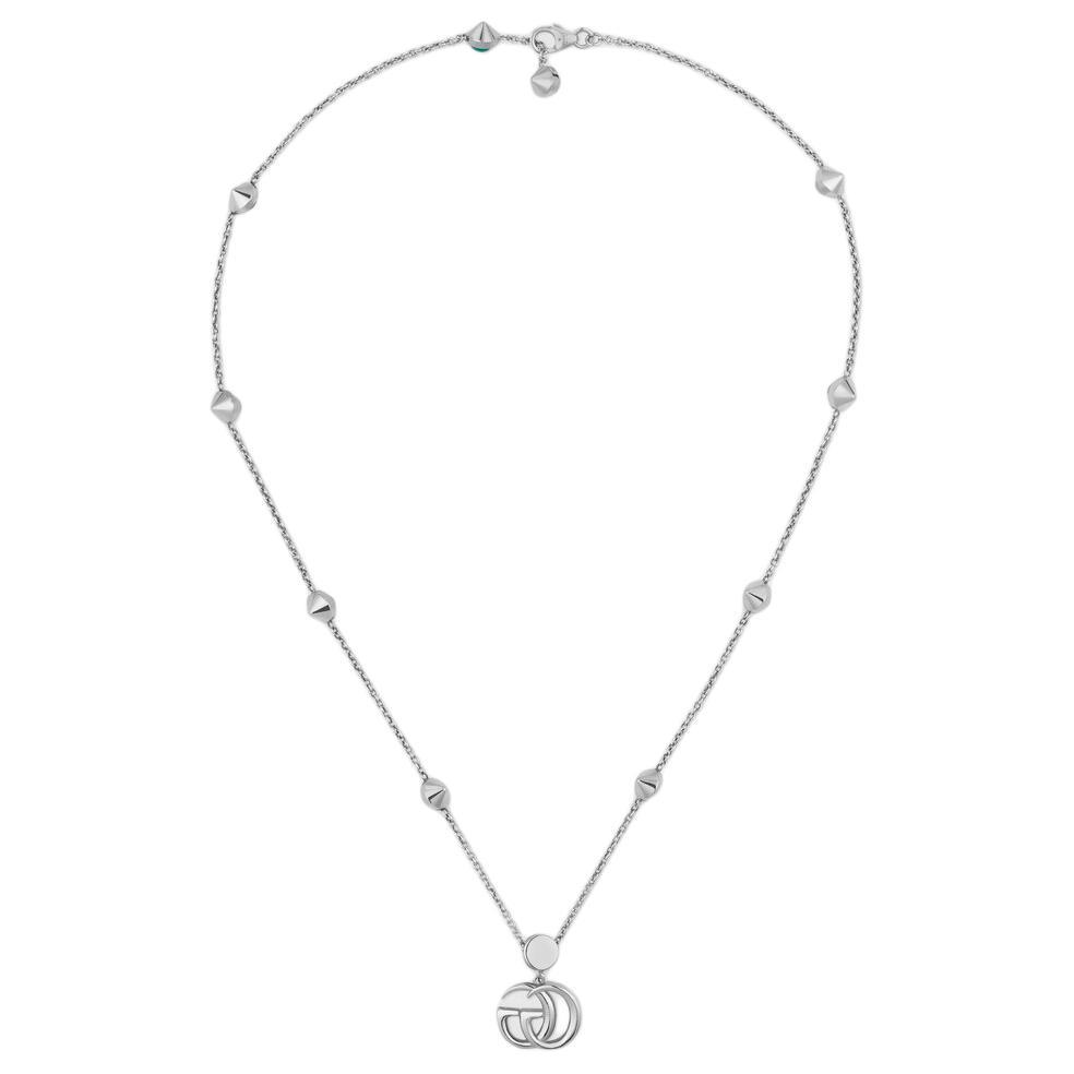 Gucci GG Marmont Double G Logo Classic Quilted Shiny 925 Silver Necklace Women Necklace YBB527399001
